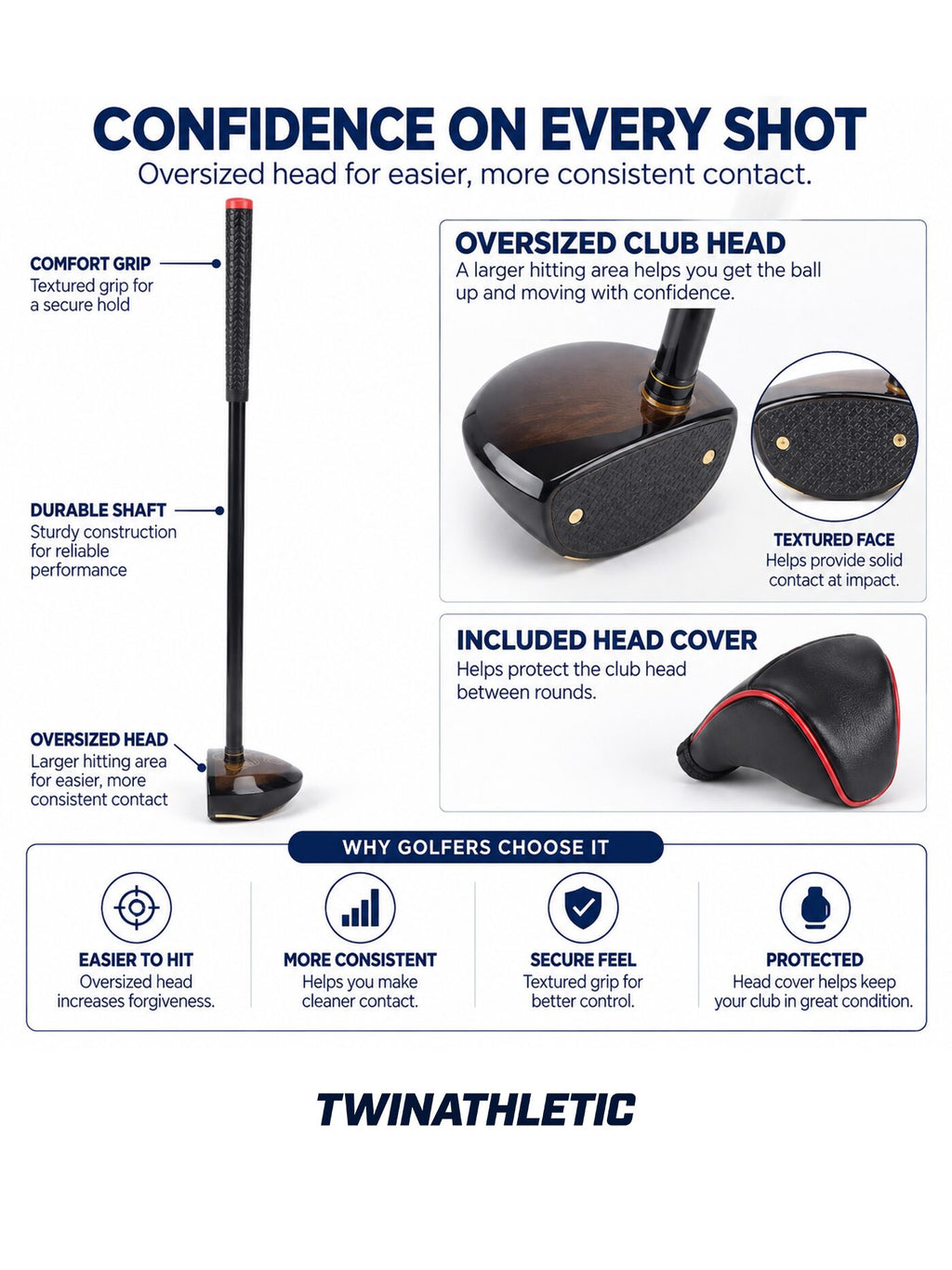 Park Golf Club with Oversized Head and Head Cover
