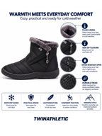 Plush-Lined Zip Winter Ankle Boots with Tread