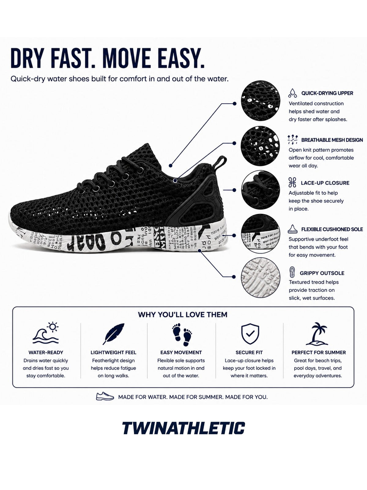 Quick-Dry Aqua Water Shoes with Breathable Mesh Upper