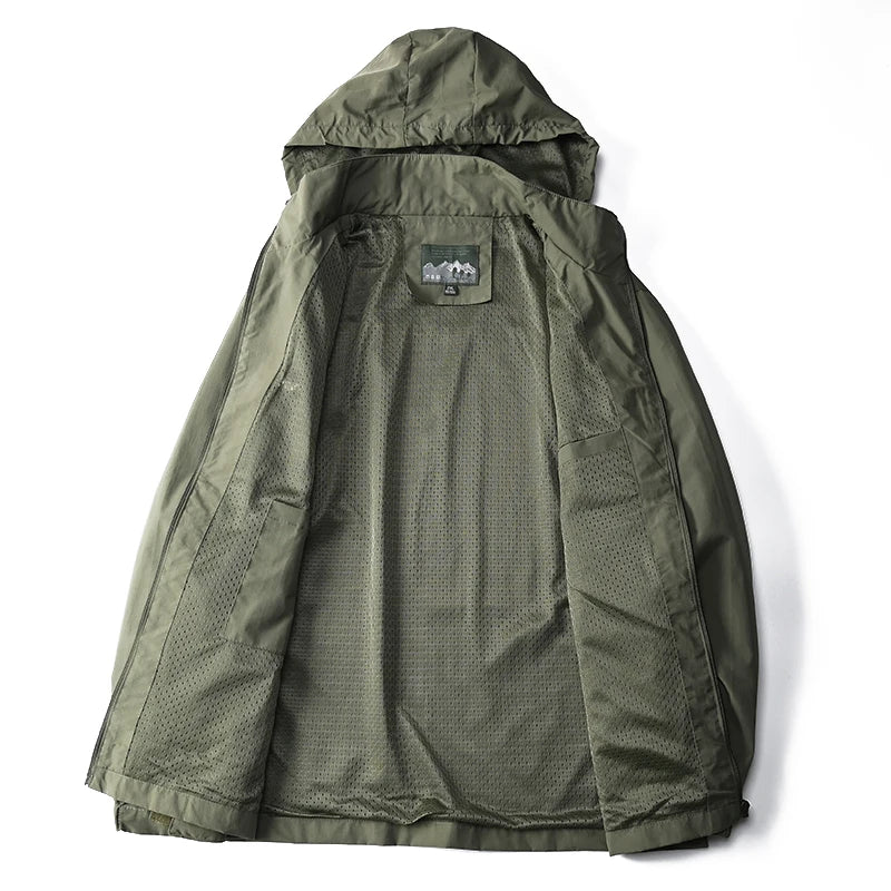 Men's Waterproof Hooded Windbreaker Jacket with Chest Pocket