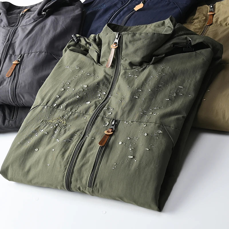 Men's Waterproof Hooded Windbreaker Jacket with Chest Pocket