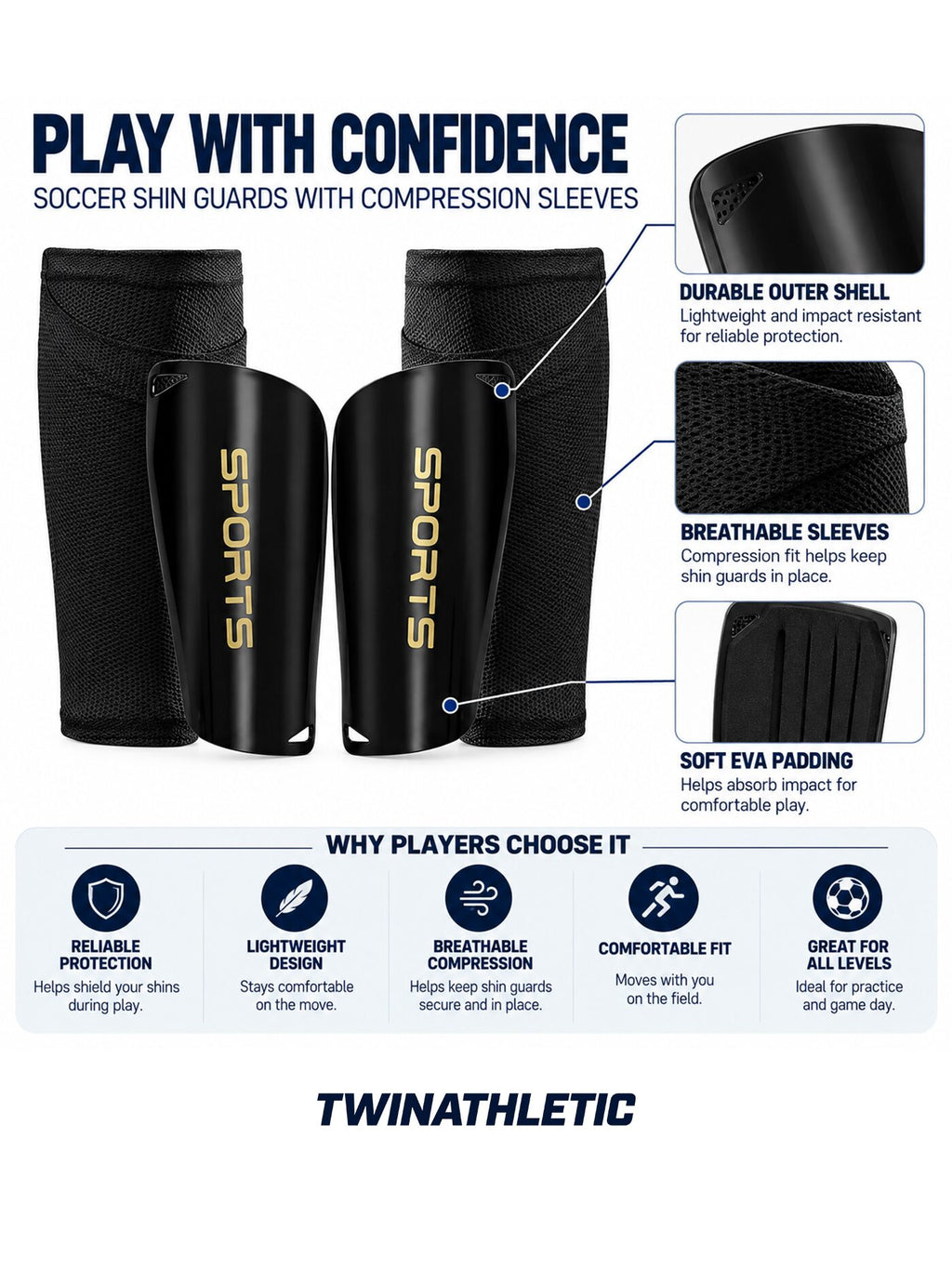 Soccer Shin Guards with Compression Sleeves Set