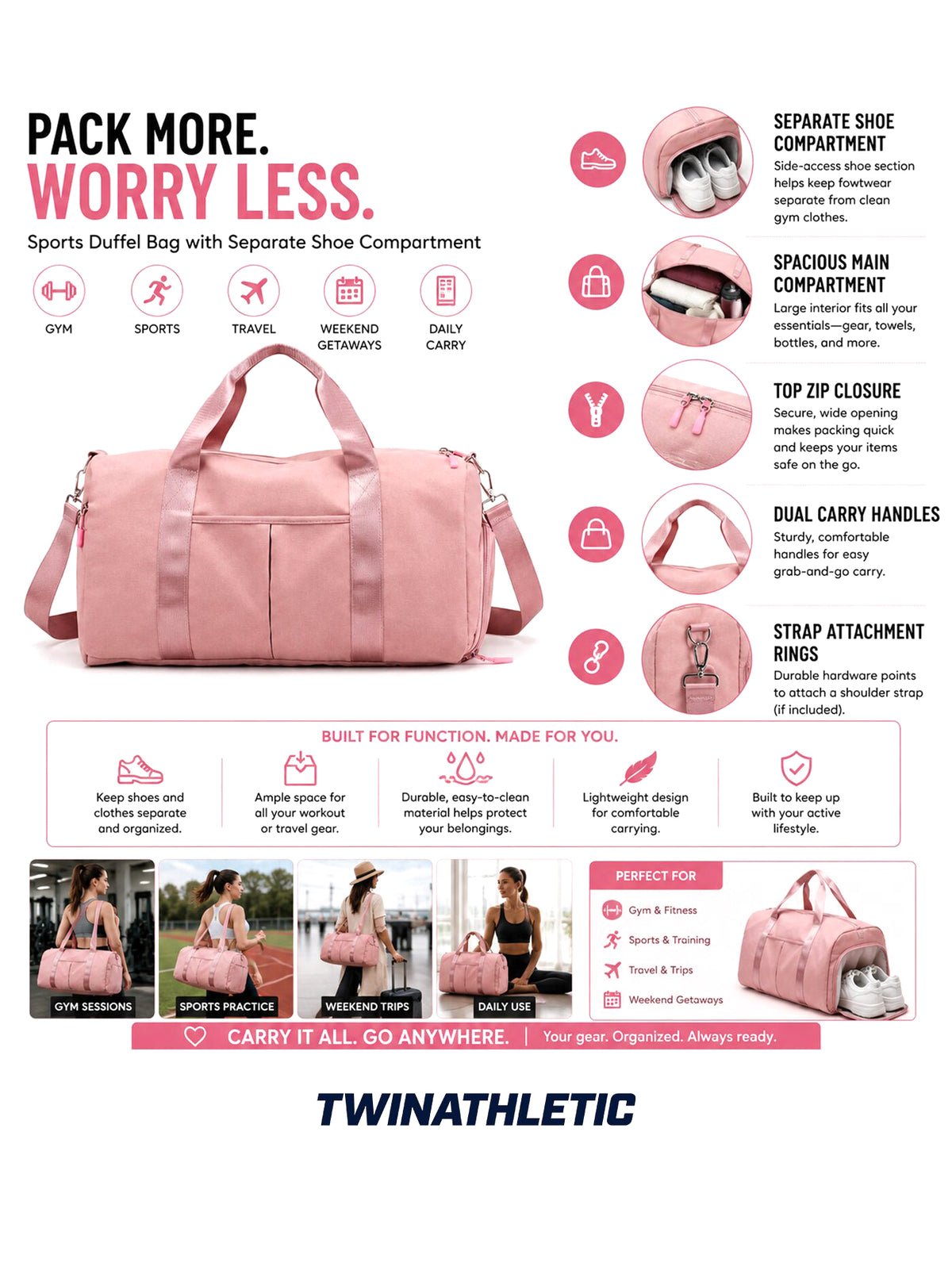 Sports Duffel Bag with Separate Shoe Compartment