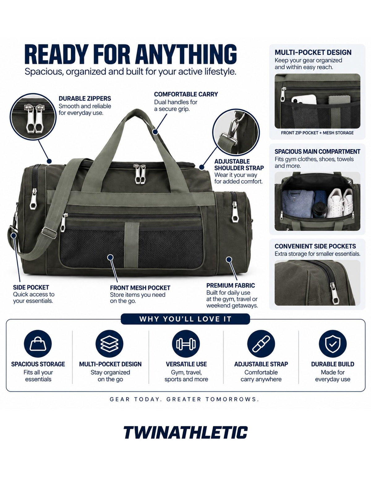 Sports Duffel Bag with Shoulder Strap and Multi Pockets