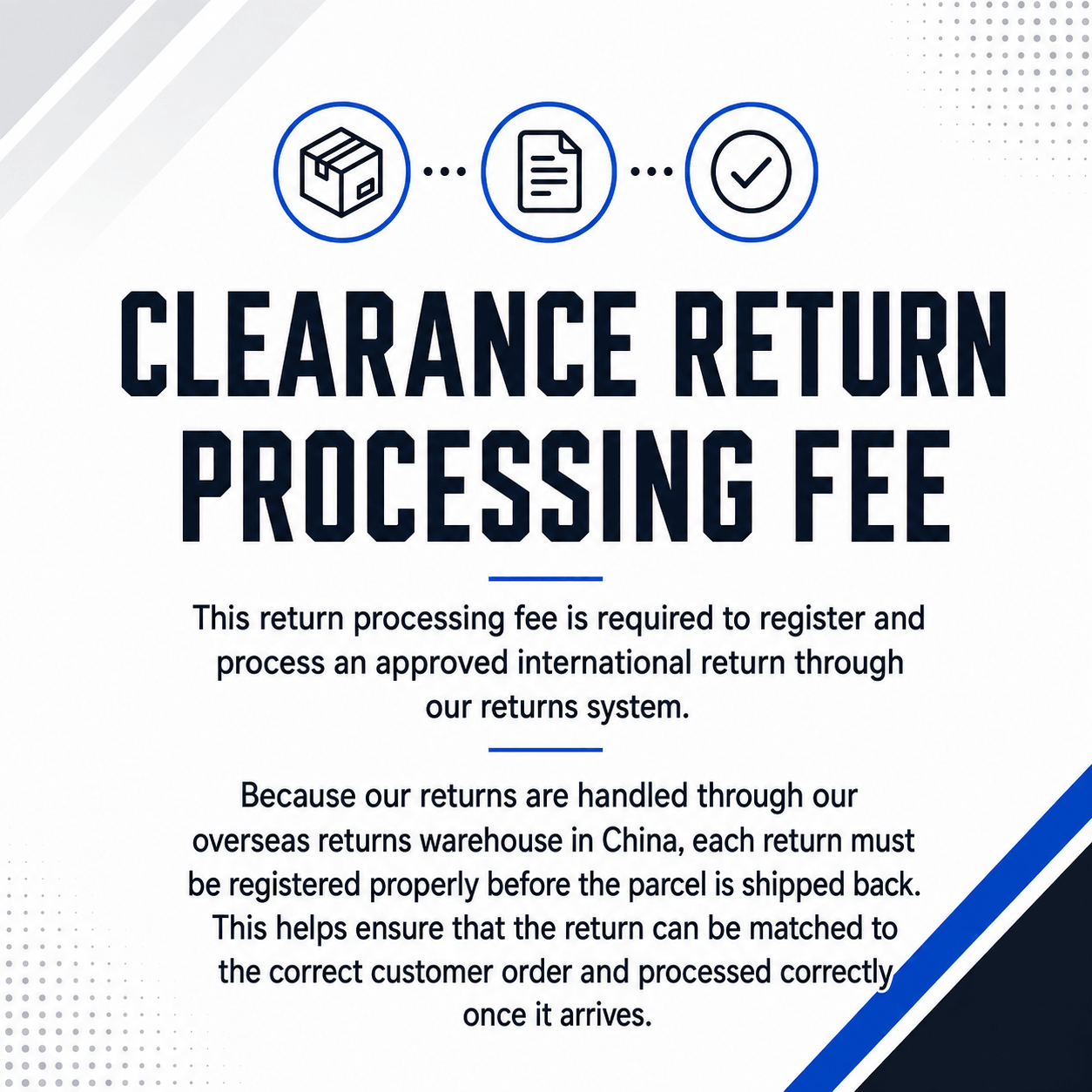 Clearance Return Processing Fee (Single Item)