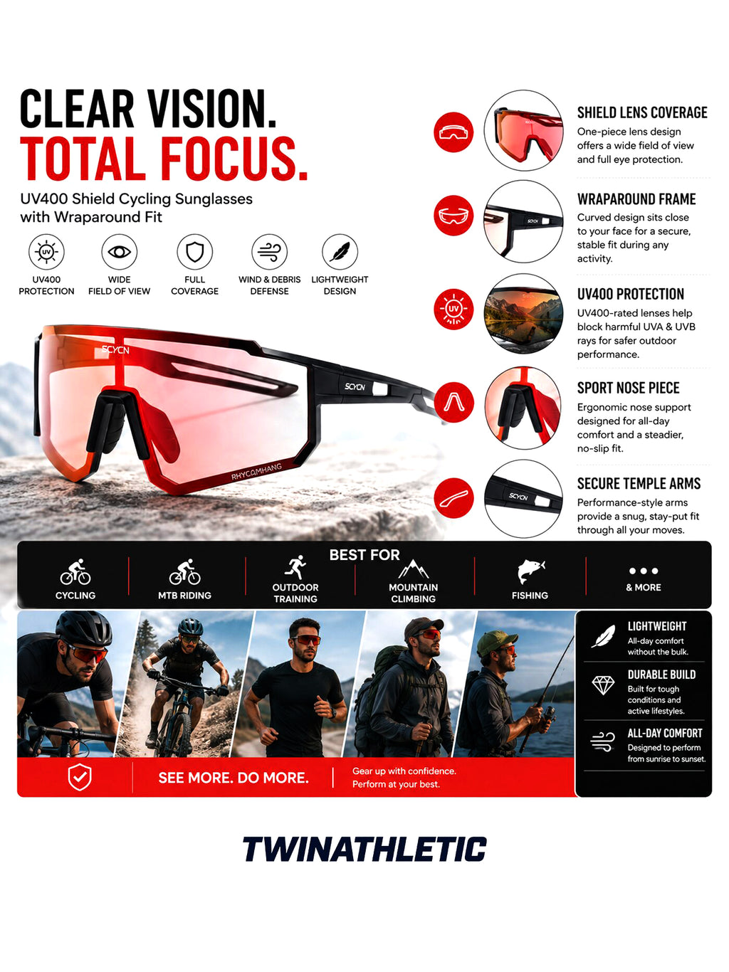 UV400 Shield Cycling Sunglasses with Wraparound Fit