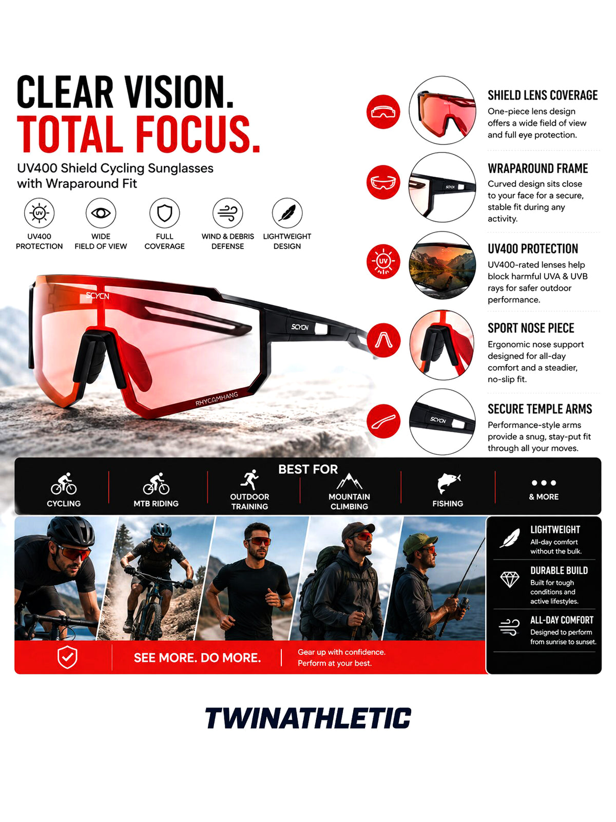 UV400 Shield Cycling Sunglasses with Wraparound Fit