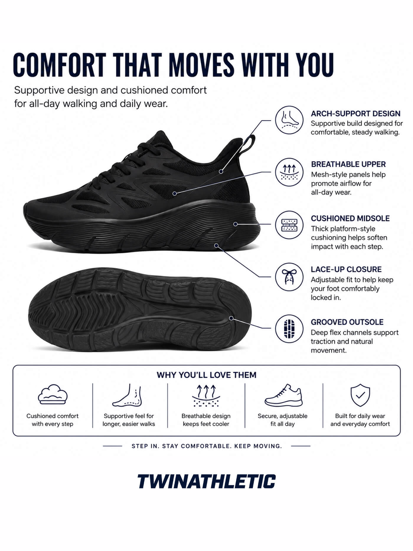 Walking Sneakers with Cushioned Sole