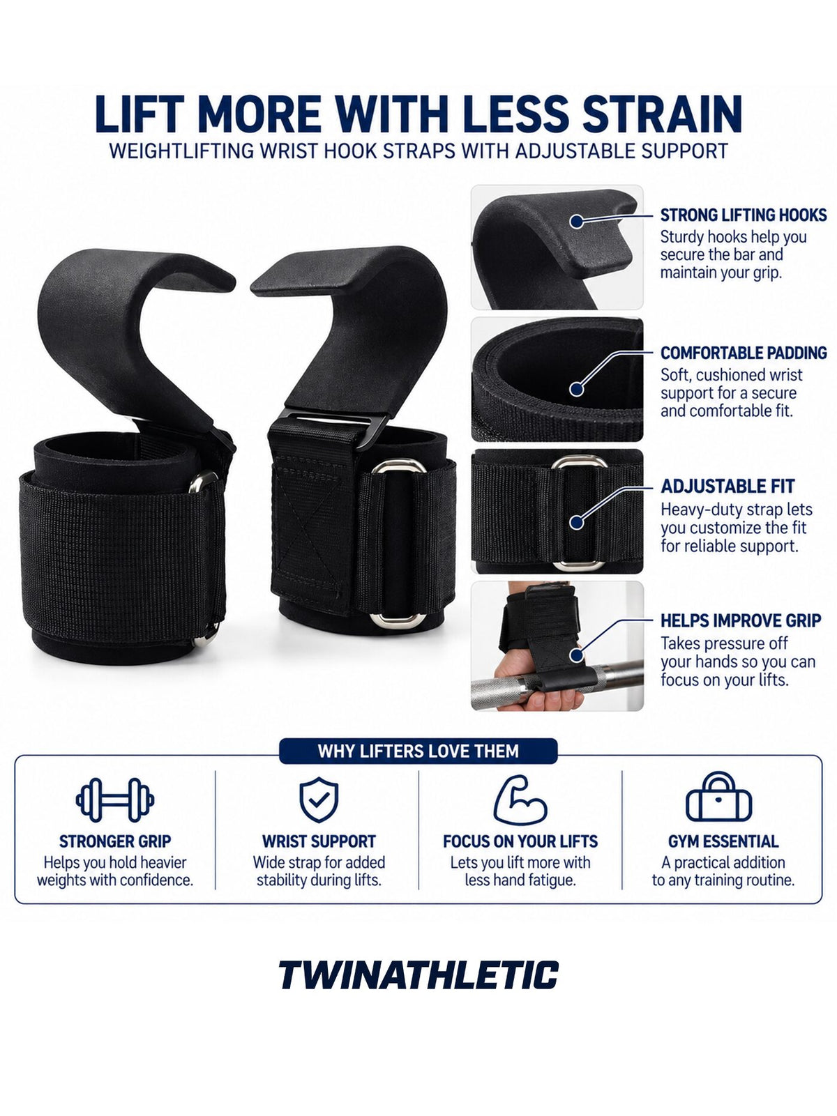 Weightlifting Wrist Hook Straps with Adjustable Support