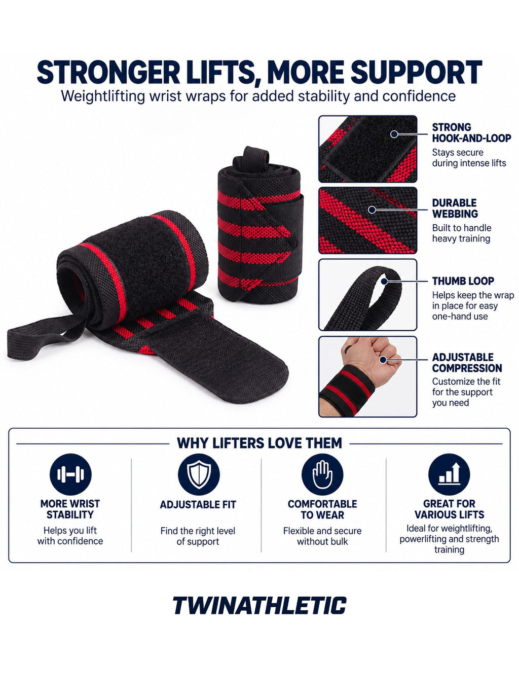 Weightlifting Wrist Wrap Support Strap with Hook-and-Loop