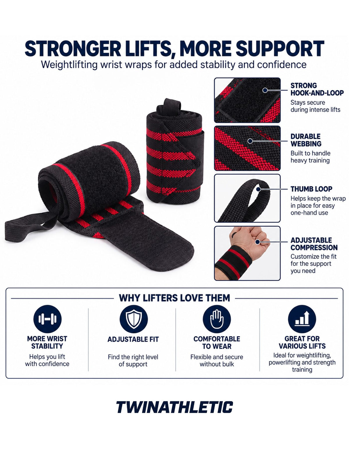 Weightlifting Wrist Wrap Support Strap with Hook-and-Loop