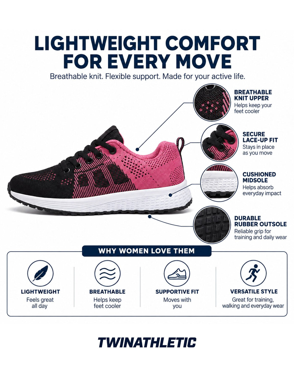 Women’s Lightweight Lace-Up Knit Training Shoes