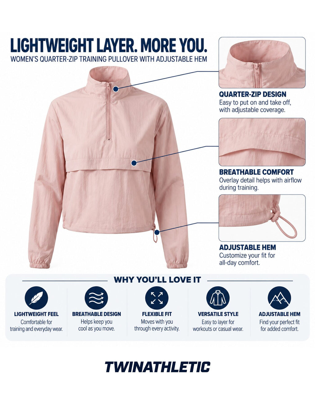 Women’s Quarter-Zip Training Pullover with Adjustable Hem