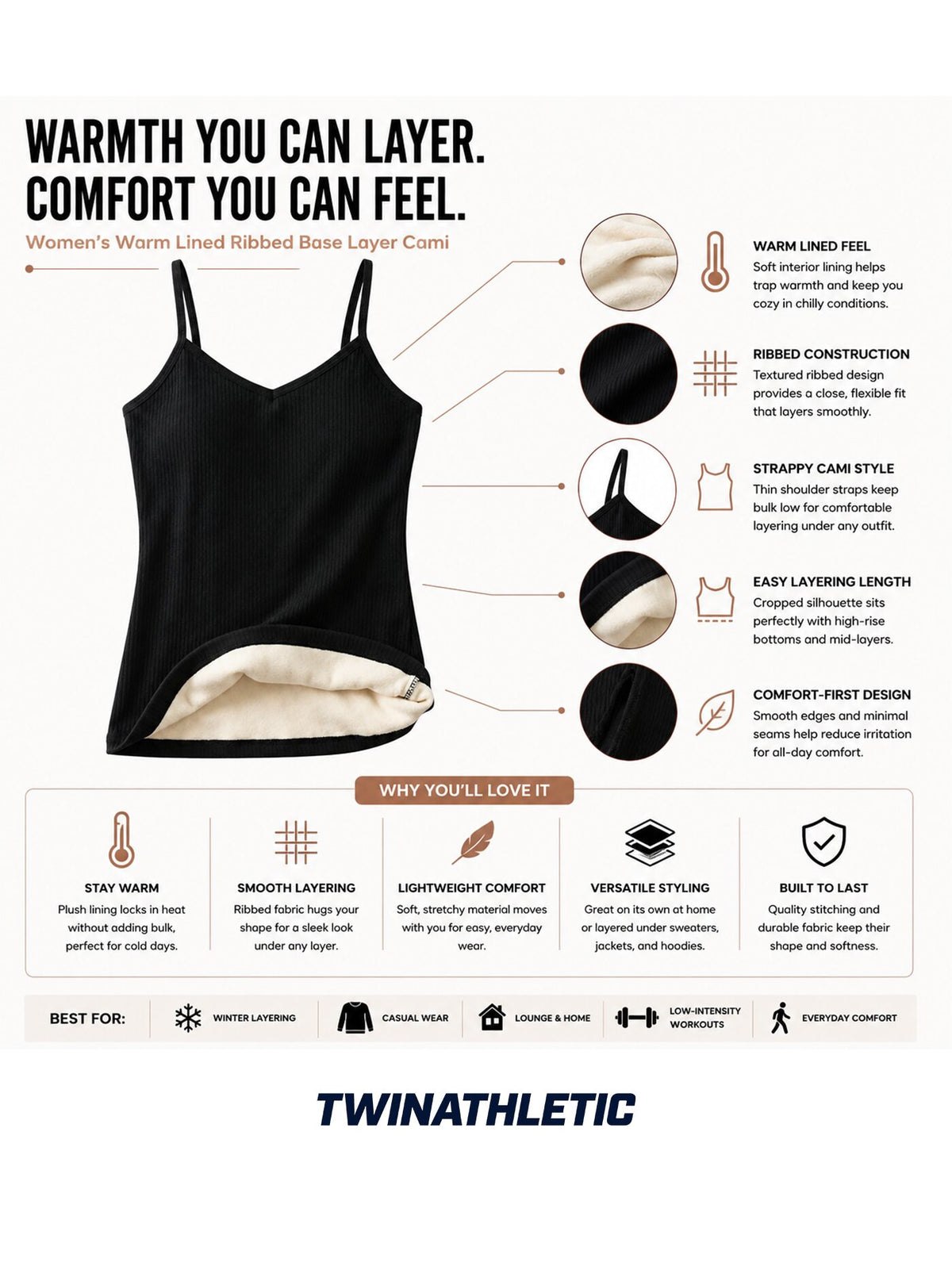 Women’s Warm Lined Ribbed Base Layer Cami
