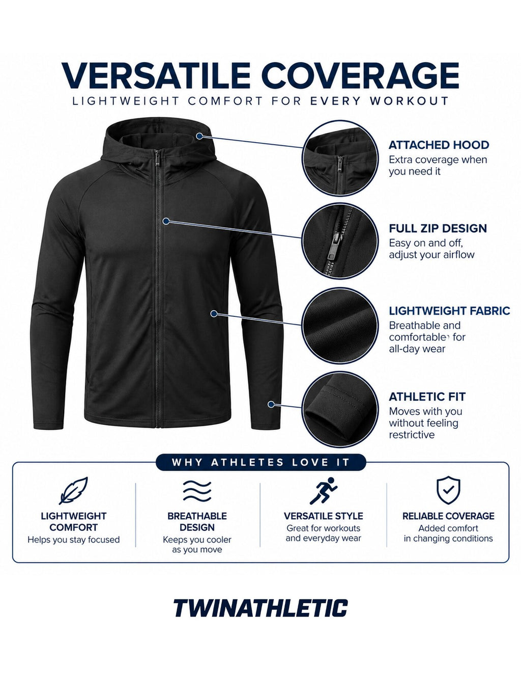 Zip-Up Hooded Fitness Jacket with Athletic Fit