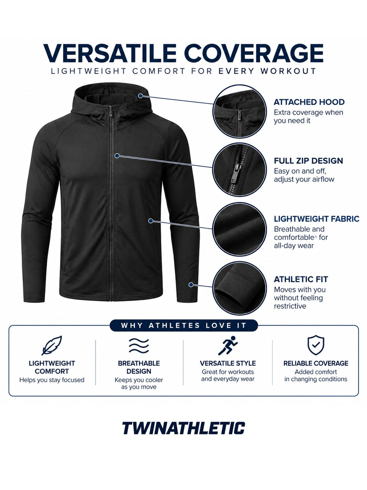Zip-Up Hooded Fitness Jacket with Athletic Fit