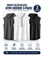 Men's Sleeveless Gym Hoodies - 3-Pack